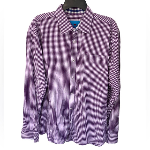 Park‎ West Mens Button Down Shirt Size XL Purple Check - Picture 1 of 4